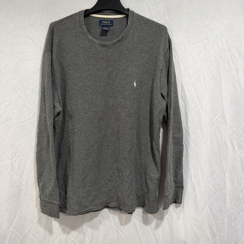 Polo Ralph Lauren Men Sz 2XL Grey Waffle Knit Henley Thermal Crew-Neck T-Shirt